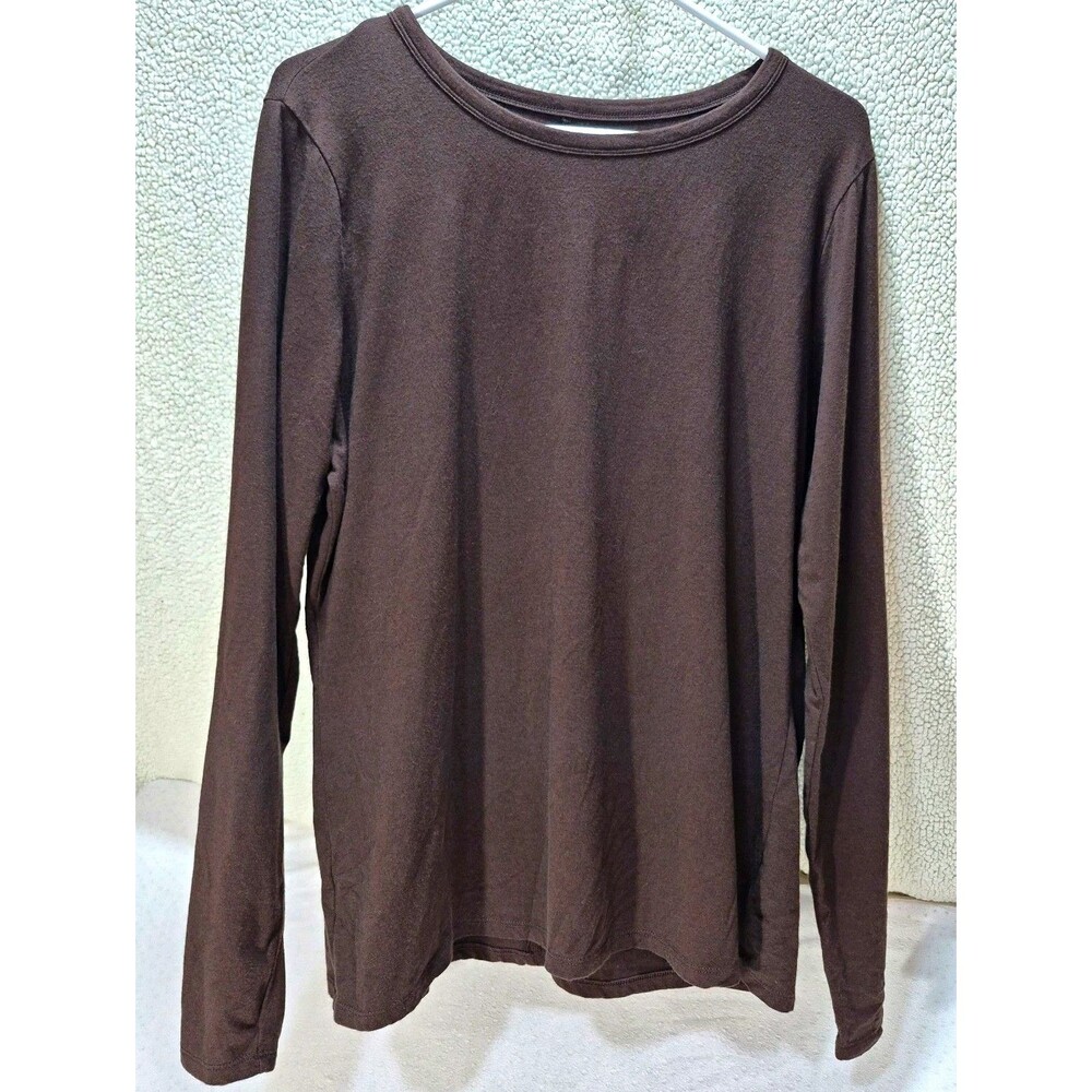 ana A New Approach Women XL Brown Long Sleeve Crew Neck Stretch Knit T-Shirt Tee